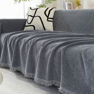 Herringbone Sofa Throw Soft Textured Blanket with Tassels - Image 13