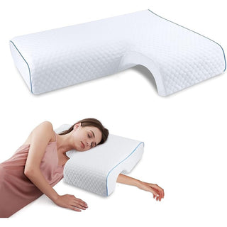Seitenschläferkissen mit Arm-Aussparung für Nacken und Schulter