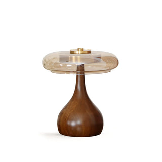 Künstlerische Glas Tischlampe mit Holzakzent