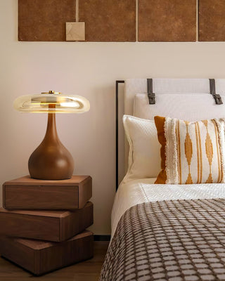 Künstlerische Glas Tischlampe mit Holzakzent