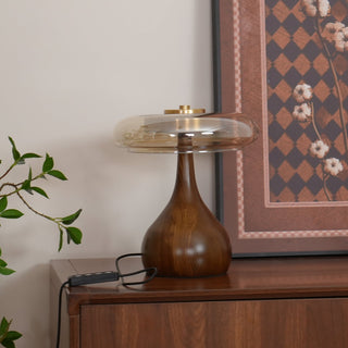 Künstlerische Glas Tischlampe mit Holzakzent