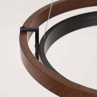 Moderner Doppelring Deckenleuchter Kronleuchter mit Holz- und Metallakzenten