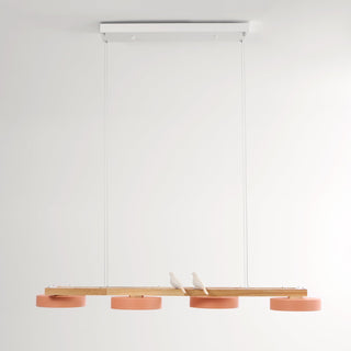 Moderne Pendelleuchte Holzoptik mit runden LED-Leuchten