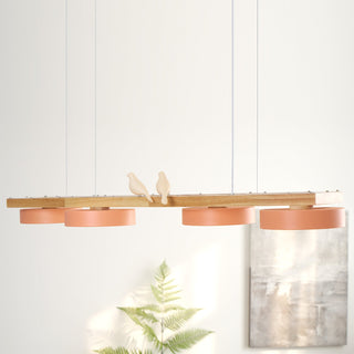 Moderne Pendelleuchte Holzoptik mit runden LED-Leuchten