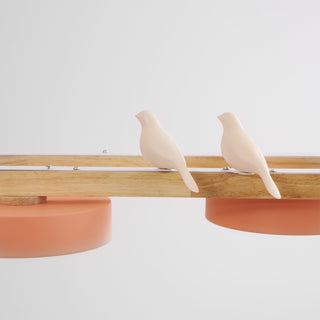 Moderne Pendelleuchte Holzoptik mit runden LED-Leuchten