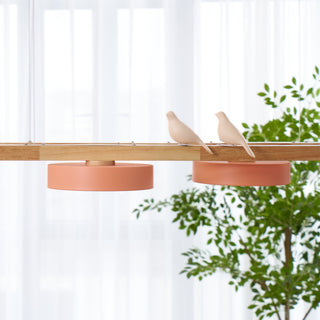 Moderne Pendelleuchte Holzoptik mit runden LED-Leuchten