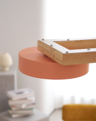 Moderne Pendelleuchte Holzoptik mit runden LED-Leuchten