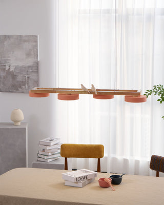 Moderne Pendelleuchte Holzoptik mit runden LED-Leuchten