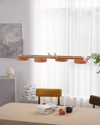 Moderne Pendelleuchte Holzoptik mit runden LED-Leuchten